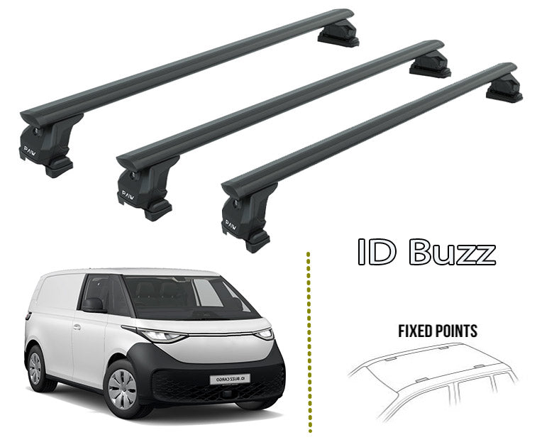 For Volkswagen ID. Buzz Roof Rack Cross Bar Alu Fix Point 3Qty Black For Volkswagen ID. Buzz Roof Rack Cross Bar Alu Fix Point 3Qty Black